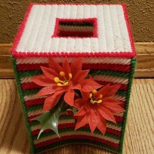 Handmade Knitted Crochet Christmas Tissue Box Cover Holder  Red Green